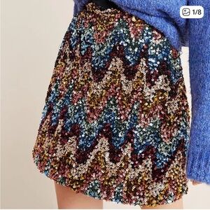 Maeve by Anthropologie Zig-Zag Sequin Skirt